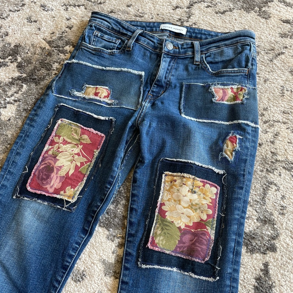 Flying Monkey Vintage Patchwork skinny jeans
